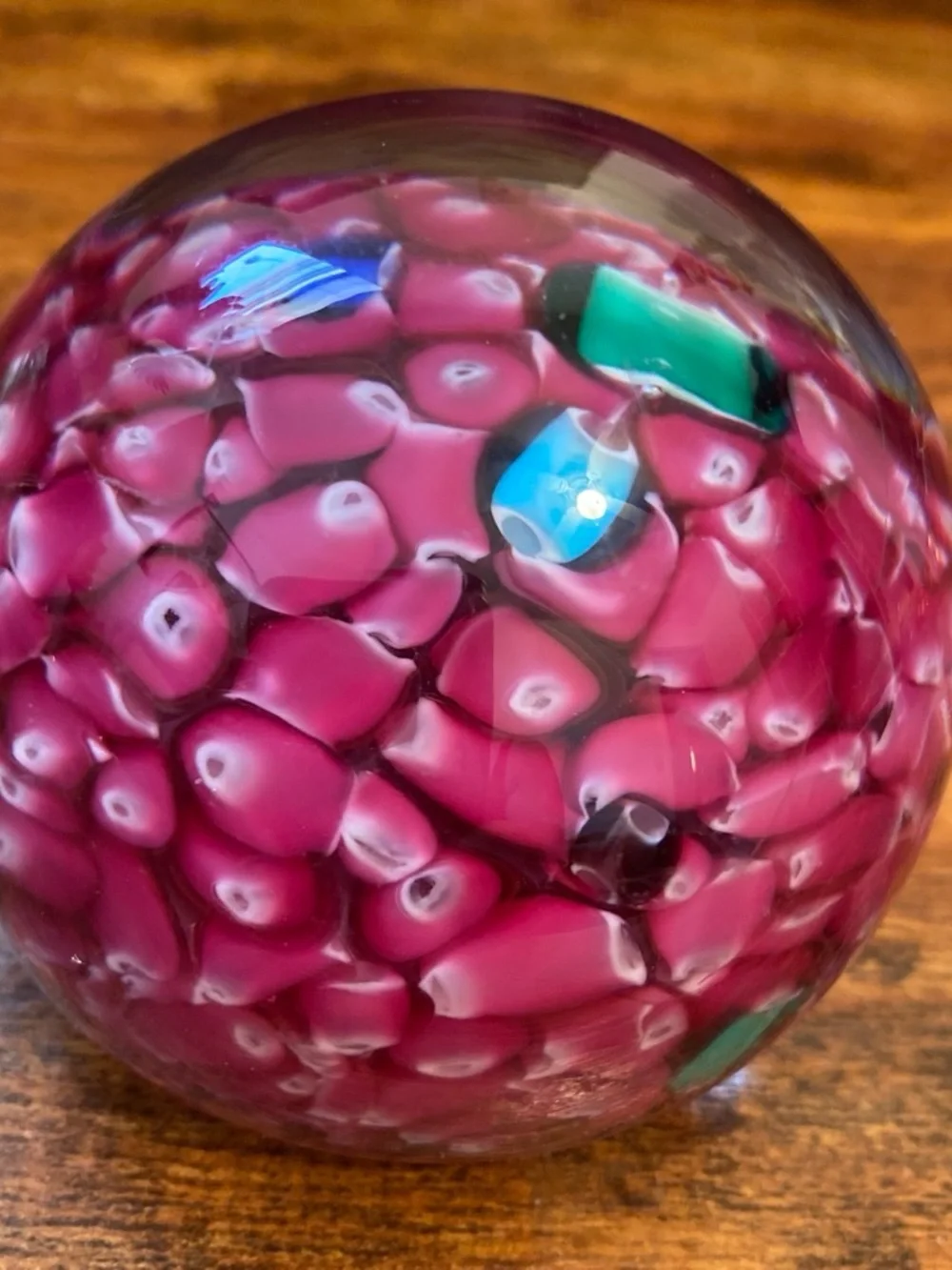 Hand blown  Pink Decorative Glass Paperweight - Brand Unknown